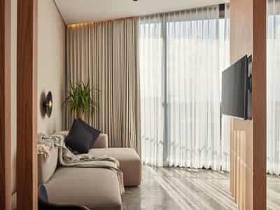 New complex of furnished apartments with a swimming pool and a view of the ocean, Bali, Indonesia