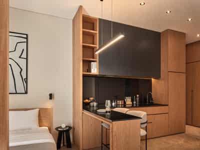 New complex of furnished apartments with a swimming pool and a view of the ocean, Bali, Indonesia