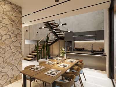 Complex of villas with swimming pools and gardens in the picturesque area of Umalas, Bali, Indonesia