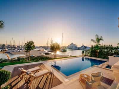 Villas with private docks and swimming pools in a luxury residence on an island, Limassol, Cyprus