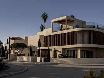 Complex of villas with swimming pools and roof-top gardens close to the beach, Larnaca, Cyprus