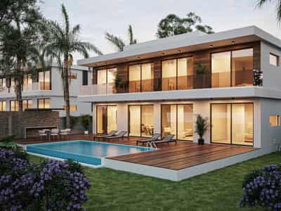 Modern residential complex of villas with swimming pools and parking lots in Peyia, Paphos, Cyprus