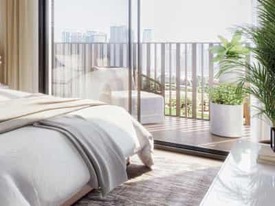 The Portman residential complex with a swimming pool and lounge areas close to Burj Khalifa and Dubai Marina, JVC, Dubai, UAE