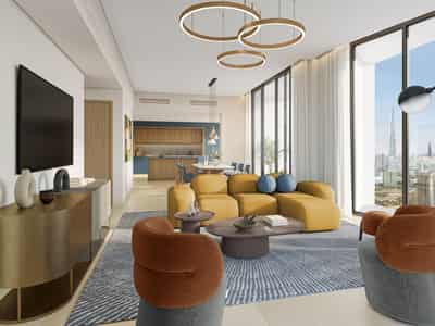New residence Meraas Design Quarter with a swimming pool, green areas and restaurants, Dubai, UAE