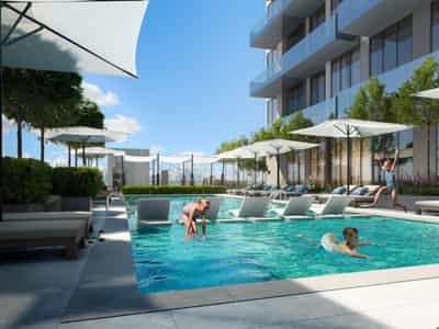 New residence Ozone 1 with a swimming pool and a parking close to highways and Palm Jumeirah, JVC, Dubai, UAE