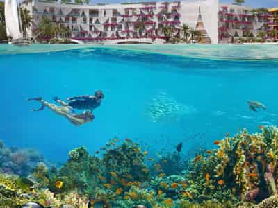 New residence Marbella with swimming pools, a spa center and a beach, Europe Island, Dubai, UAE
