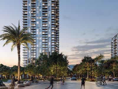 New high-rise residence Valo with a swimming pool and a garden, Dubai Creek Harbour, Dubai, UAE