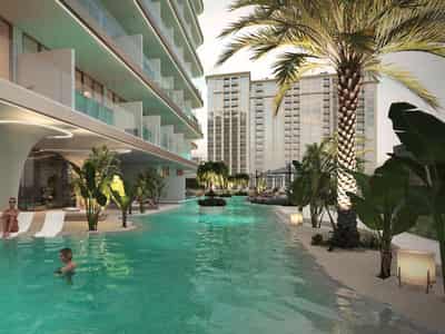 New residence Peace Lagoons with swimming pools, a water park and a spa center, Al Wadi, Dubai, UAE