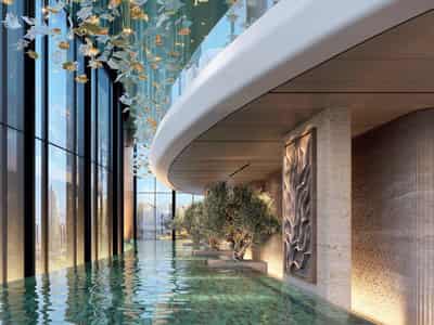 New high-rise Sky Tower Residence with a pool, a garden and a restaurant close to the canal, in the central area of Business Bay, Dubai, UAE