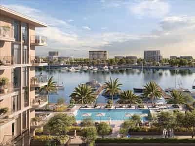 Apartments in the new residential complex Pier Point 1&2 with a pool and green areas on the first line by the sea, Port Rashid, Dubai