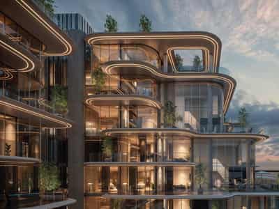 New waterfront residence Cotier House with two swimming pools and gardens close to Burj Khalifa, Dubai Islands, Dubai, UAE