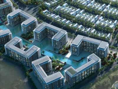 New residential complex Damac Riverside Views with floating restaurant and spa, Dubailand, Dubai, UAE