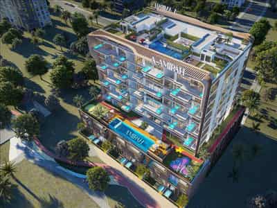 Luxury penthouses in the new complex Bonds Avenue Residences with swimming pools, mini golf and gardens, Dubai Islands, Dubai, UAE