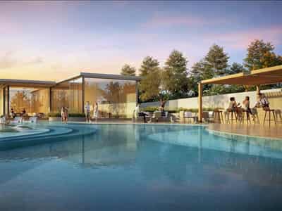New residential complex DG Villas with swimming pools, golf courses, tennis and golf academies, Jumeirah Golf Estate, Dubai, UAE