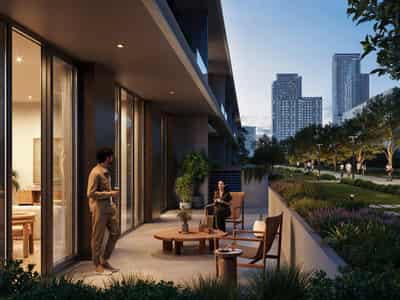 Townhouses with roof-top terraces in the new Altan Residence with an infinity pool, in the prestigious area of Green Gate District, Dubai, UAE