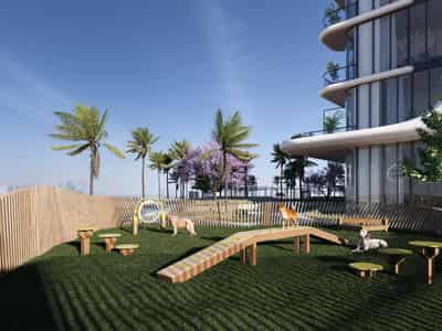 New VELOS Residence with a swimming pool, a co-working space and fitness areas close to highways, Motor City, Dubai, UAE