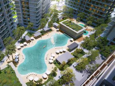 Новый высотный комплекс Milan Heights с инфинити-бассейнами и теннисными кортами, City of Arabia, Дубай, ОАЭ