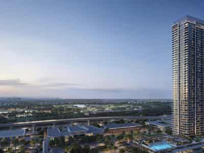Новый высотный проект Lyvia с бассейнами, садом и детскими площадками, Dubai Creek Harbour, Дубай, ОАЭ