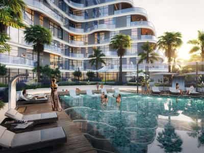 New complex of furnished apartments Zephyra with a park and picturesque views, 7 minutes from Persian Gulf, Dubai Islands, UAE