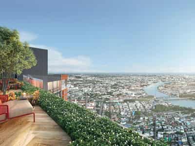 Residential complex with panoramic views of the river and the city, next to the metro station, Bangkok, Thailand