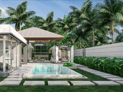 New complex of modern villas with swimming pools close to the beach and an international school, Phuket, Thailand