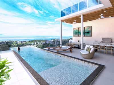 Complex of villas with swimming pools and sea views near the beach, Samui, Thailand
