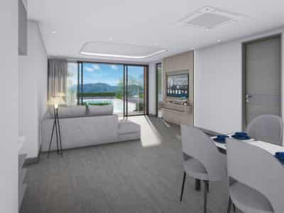 New residential complex with a swimming pool, a waterfall and sea views, Phuket, Thailand