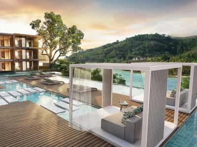 New residential complex with a swimming pool, a waterfall and sea views, Phuket, Thailand