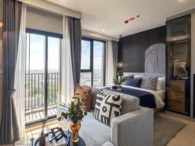 High-rise residential complex with riverside recreation areas in Bangkok, Thailand