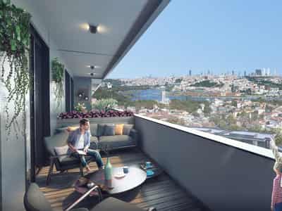 Apartments in a residential complex with a pool and a view of the Golden Horn Bay, Istanbul, Turkey