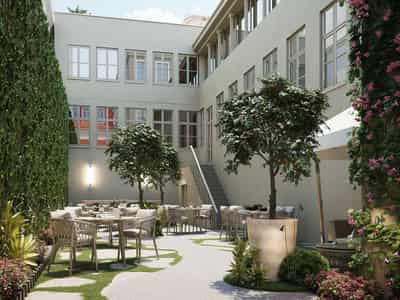 Residential complex with courtyard in the historic part of the city, Beyoglu, Istanbul, Turkey