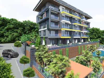 Modern low-rise residence with swimming pools at 750 meters from the sea, Kestel, Turkey