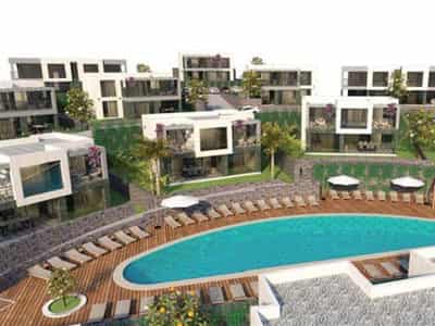 Modern residential complex with a swimming pool near the beach, Bodrum, Turkey