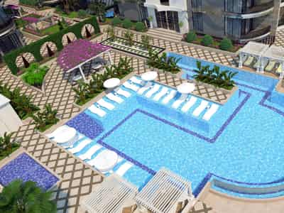 Residential complex with swimming pools and large spa centre, 100 meters to the sea, Tosmur, Alanya, Turkey