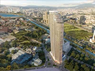 New high-rise residence with swimming pools and a green area close to the coast, Izmir, Turkey