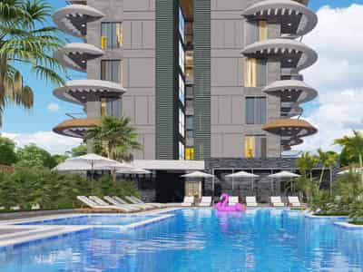 New residential complex with swimming pools, a gym and a parking on the seafront, Kestel, Alanya, Türkiye