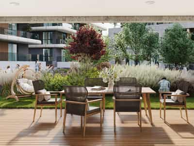 New residential complex with swimming pool, a fitness center and lounge areas, Istanbul, Turkey
