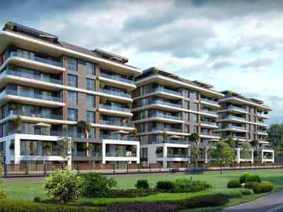 New residential complex with swimming pool, a fitness center and lounge areas, Istanbul, Turkey