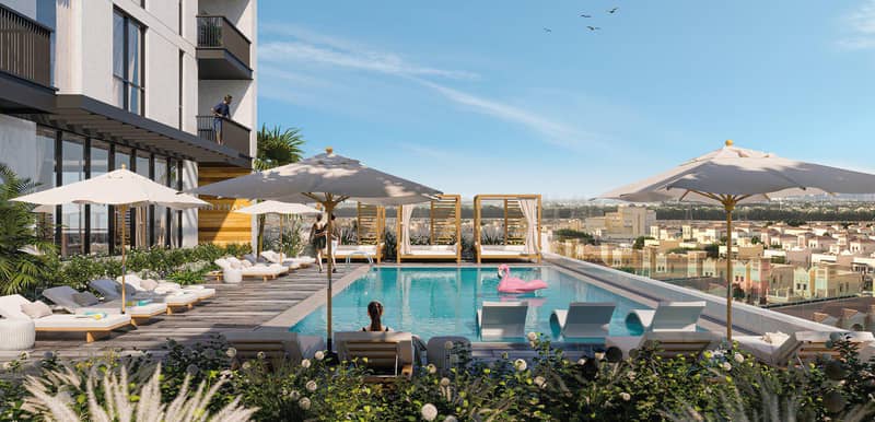 The Portman residential complex with a swimming pool and lounge areas close to Burj Khalifa and Dubai Marina, JVC, Dubai, UAE — photo 2