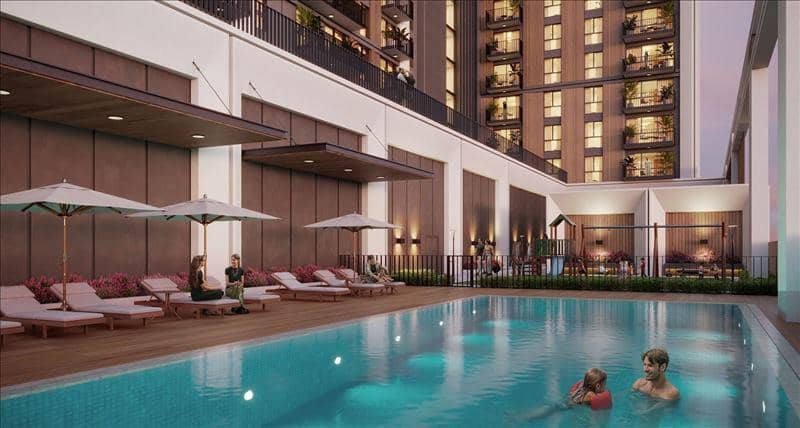 New Hillcrest Residence with a swimming pool and a park in a green area, Town Square, Dubai, UAE — photo 9