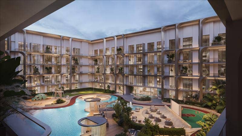 Apartments in the new residence One Beverly with pools, a mini-golf course in the area with developed infrastructure Arjan-Dubailand, Dubai — photo 9