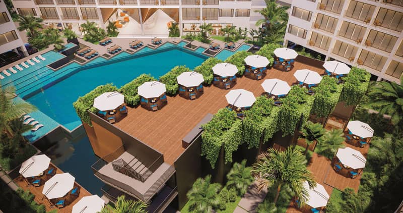 Modern residential complex with a large swimming pool opposite a shopping center in Chalong, Phuket, Thailand — photo 3