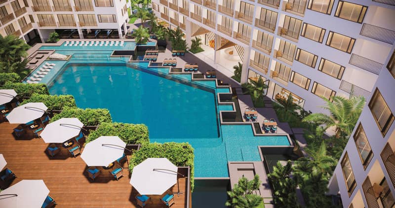 Modern residential complex with a large swimming pool opposite a shopping center in Chalong, Phuket, Thailand — photo 3
