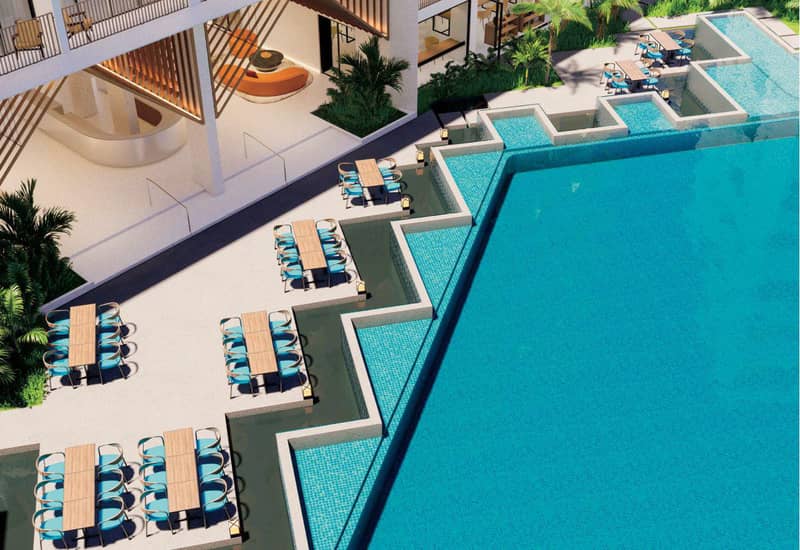Modern residential complex with a large swimming pool opposite a shopping center in Chalong, Phuket, Thailand — photo 4