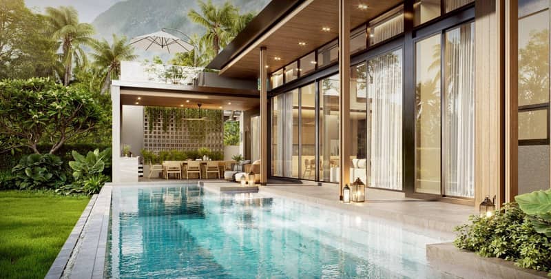 New complex of villas with swimming pools and green areas close to bang Tao Beach, Phuket, Thailand — photo 8