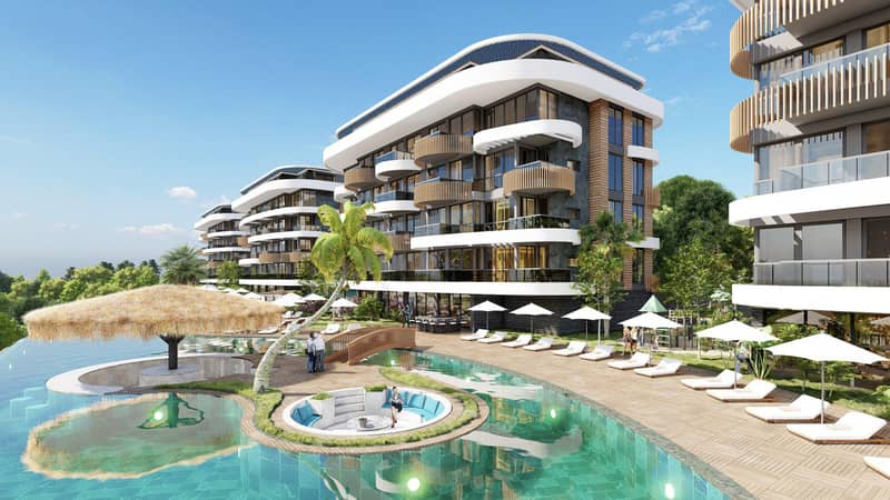 Residential complex with views of the Mediterranean Sea, the Toros Mountains and the ancient fortress of Alanya, Kestel, Turkey — photo 2