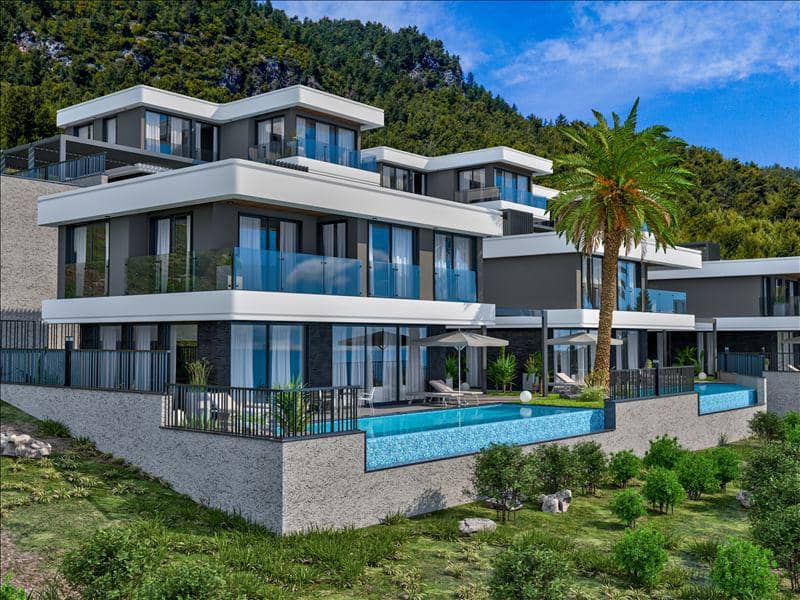 New complex of villas with swimming pools and panoramic views close to the sea and the city center of Alanya, Turkey — photo 2