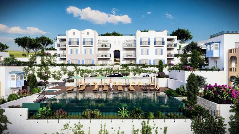 New residential complex with a swimming pool in the protected area of Bodrum, Turkiye — photo 2