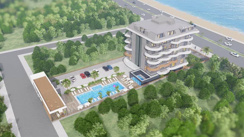 Новый жилой комплекс с бассейнами, спортзалом и паркингом на берегу моря, Кестель, Алания, Турция — фото 13