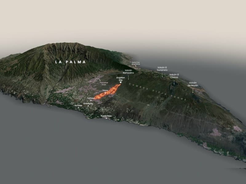Map of lava flows from the erupting volcano on La Palma